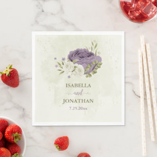 mauve witte bloemen groen trouwfeest servet