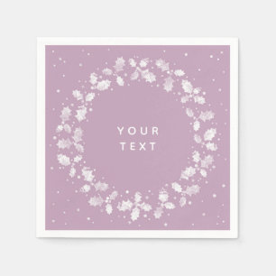 Mauve + Witte met de Hand Gedrukte Hulst Krans Ker Servet