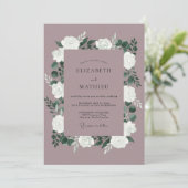 Mauve Witte Pioen Huwelijk Kaart (Staand voorkant)
