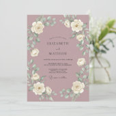 Mauve Witte Rozen Bruiloft Kaart (Staand voorkant)