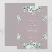 Mauve Witte Waterverf Bloemige Bruiloft Kaart (Voorkant / Achterkant)
