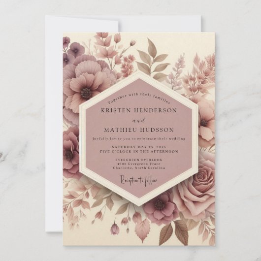 Mauve Woodland Bloom Bruiloft Kaart (Voorkant)