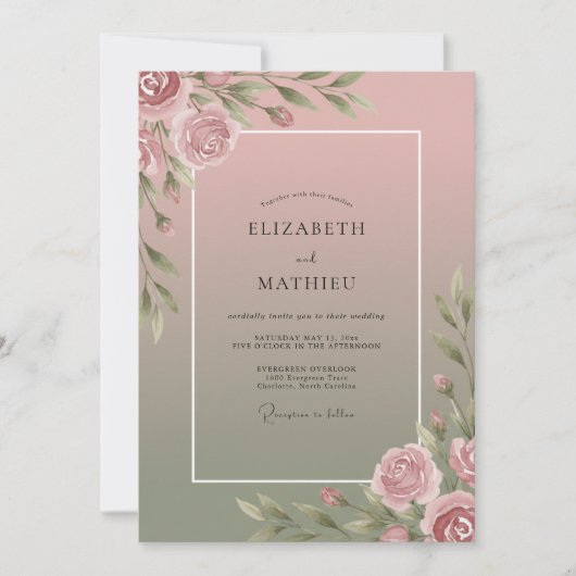Mauve Zachte Bloemige Bruiloft Kaart (Voorkant)
