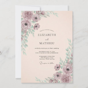 Mauve Zachte Bloesem Romantische Huwelijk Kaart