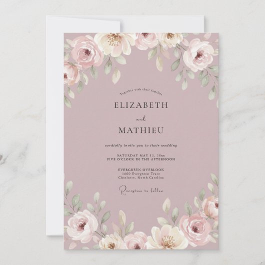 Mauve Zachte Botanische Bruiloft Kaart (Voorkant)