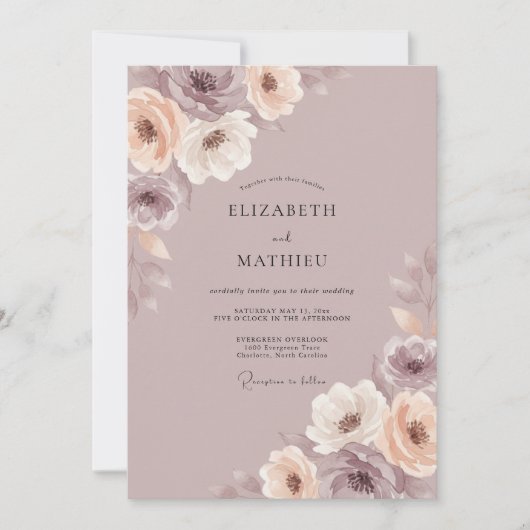 Mauve Zachte Botanische Bruiloft Kaart (Voorkant)