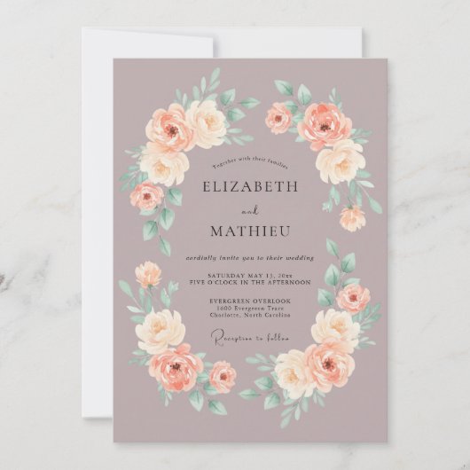 Mauve Zachte Roze Waterverf Bruiloft Kaart (Voorkant)