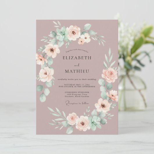 Mauve Zachte Watercolor Romantische Trouw Kaart (Staand voorkant)