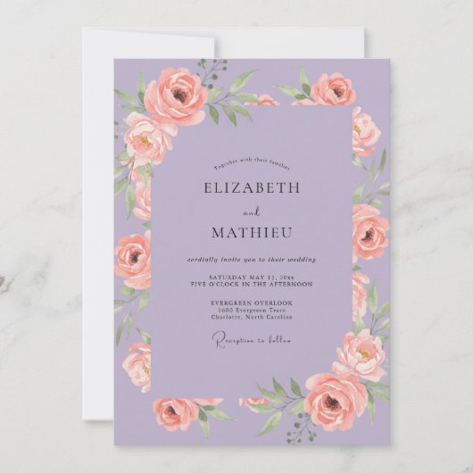 Mauve Zalm Ranunculus Eucalyptus Bruiloft Kaart (Voorkant)