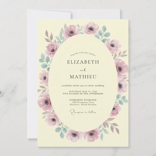 Mauve Zeeschuim Krans Bruiloft Kaart (Voorkant)