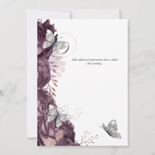 Mauve zilver roos vlinder chique elegante bruiloft kaart (Achterkant)