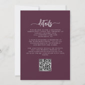 Mauve Zilveren Bloemige QR Code Huwelijk Kaart (Achterkant)