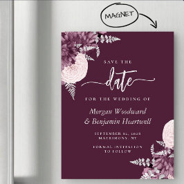 Mauve Zilveren Bloemige Trouw Save the Date Magnetische Uitnodiging