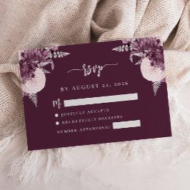 Mauve Zilveren Bloemrijke Script Trouw RSVP Informatiekaartje