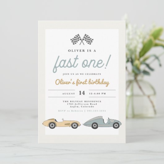MAVERICK Pastel Race Fast One 1e verjaardag Kaart (Staand voorkant)