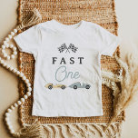 MAVERICK  Race Fast One 1st Birthday<br><div class="desc">Dit baby t-shirt voor de eerste verjaardag bevat  blauwe en gele racewagens met de woorden 'fast one'. Dit t-shirt van baby is de perfecte aanvulling op een snel één eerste verjaardagsrace met de naam verjaardagsfeestje of -evenement.</div>