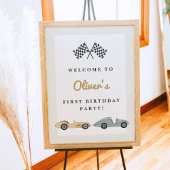 MAVERICK Retro Pastel Race Car First Birthday Poster