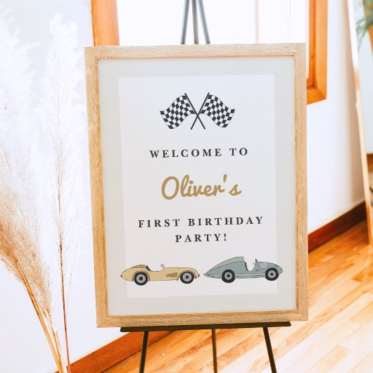 MAVERICK Retro Pastel Race Car First Birthday Poster