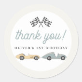 MAVERICK Retro Race Car Birthday Dank u Ronde Sticker (Voorkant)