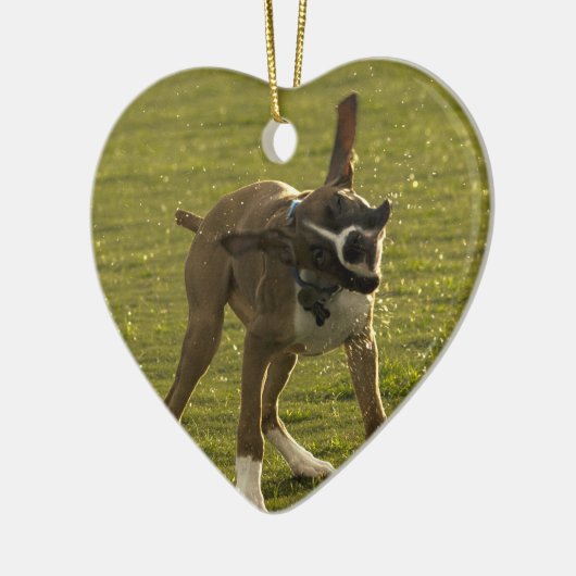 Maverick the Boxer Kerstversier Keramisch Ornament (Links)