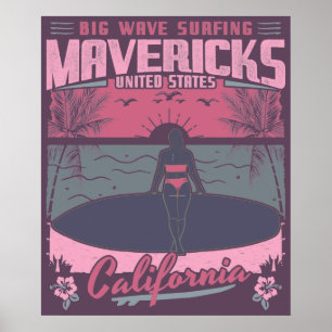 MAVERICKS CALIFORNIA - GROTE WAVE SURFING POSTER