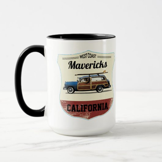 Mavericks Surfing Beach Woody Mug Mok (Links)