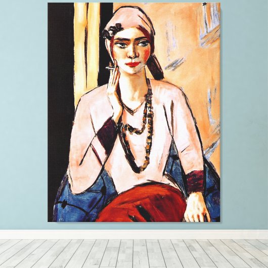 Max Beckmann schilderij, Quappi in Roze Canvas Afdruk (Insitu (Houten vloer))