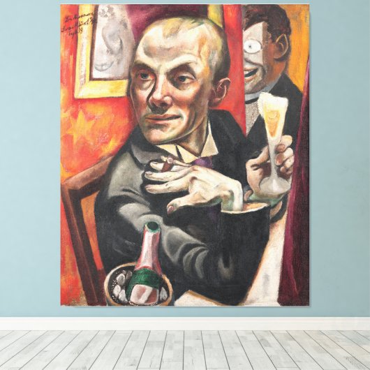 Max Beckmann - Self-Portrait with Champagne Canvas Afdruk (Insitu (Houten vloer))