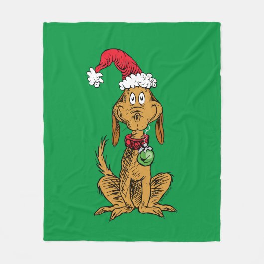 Max de Hond met de Kerstman Hoed Fleece Deken (Voorkant)