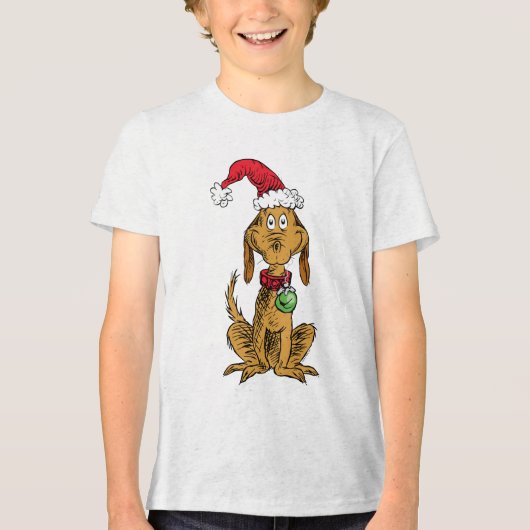 Max de Hond met de Kerstman Hoed Tri-Blend Shirt (Voorkant)