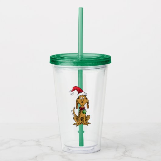 Max de hond met kerstmuts acryl drinkbeker (Voorkant)