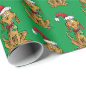 Max de hond met kerstmuts cadeaupapier (Rol Hoek)