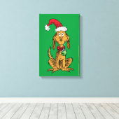 Max de hond met kerstmuts canvas afdruk (Insitu (Houten vloer))