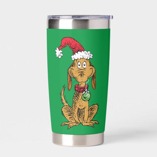 Max de hond met kerstmuts geïsoleerde drinkbeker (Links)