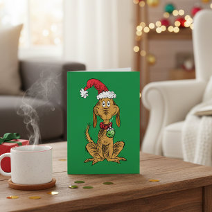 Max de hond met kerstmuts kaart