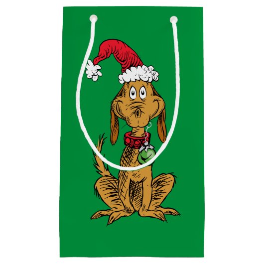 Max de hond met kerstmuts klein cadeauzakje (Voorkant)