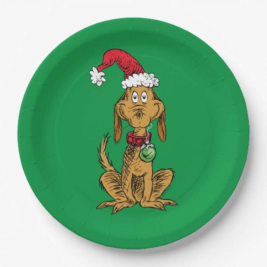Max de hond met kerstmuts papieren bordje (Voorkant)