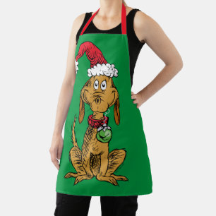 Max de hond met kerstmuts schort