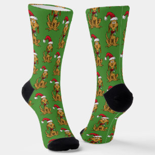 Max de hond met kerstmuts sokken