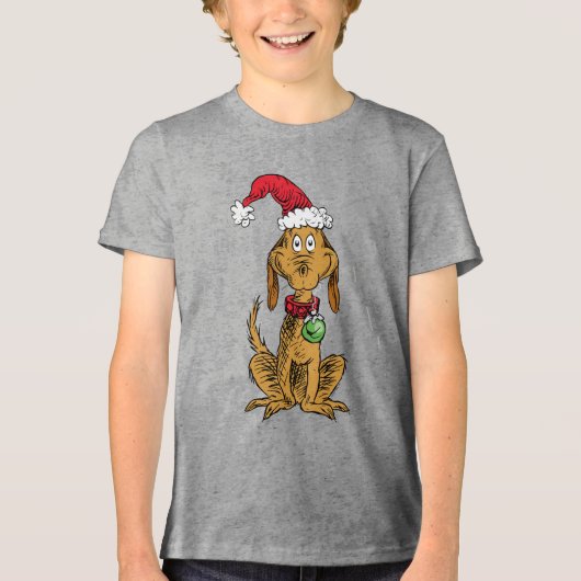 Max de hond met kerstmuts Tri-Blend shirt (Voorkant)