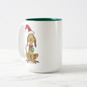 Max de hond met kerstmuts tweekleurige koffiemok (Voorkant links)