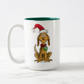 Max de hond met kerstmuts tweekleurige koffiemok (Links)