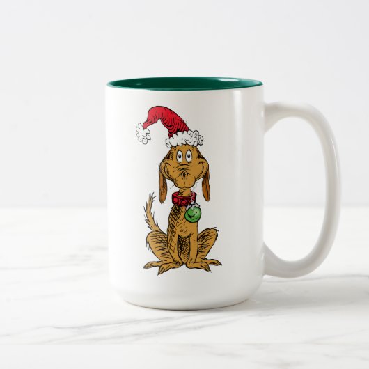 Max de hond met kerstmuts tweekleurige koffiemok (Rechts)