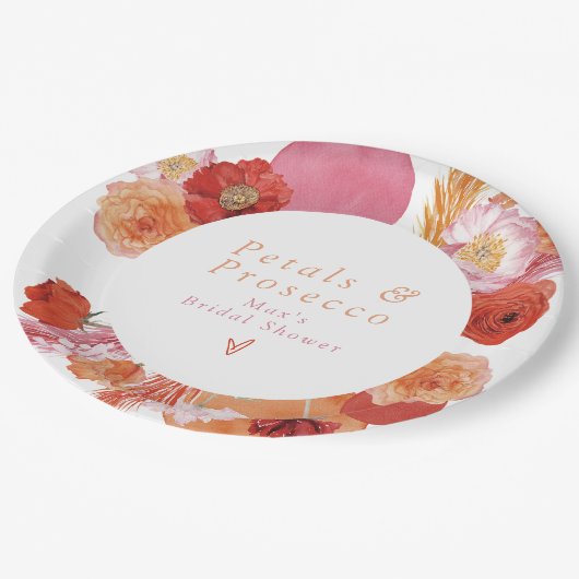 MAX Helder Bloemenkroon & Prosecco Bruiloftsfeest Papieren Bordje (Gekanteld)