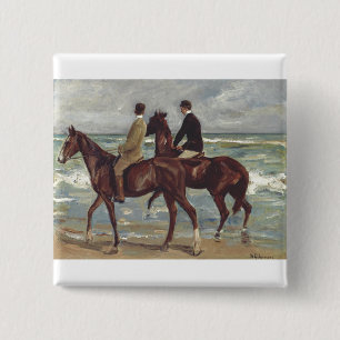 Max Liebermann: Twee ruiters op het strand Kunst Vierkante Button 5,1 Cm
