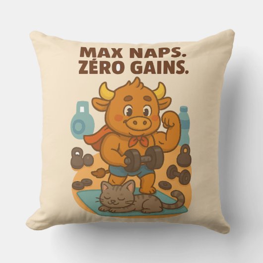 Max Naps Zero Gains – Bullio Grappig Sierkussen (Voorkant)