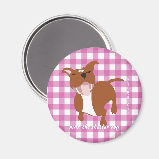 Max | Roze Gingham 2¼ inch ronde magneet (Voorkant / Achterkant)