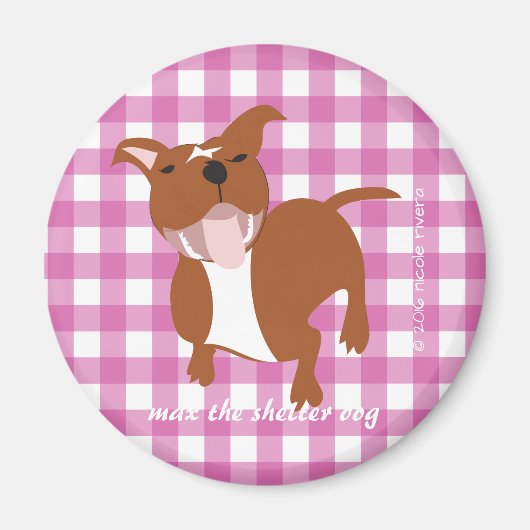 Max | Roze Gingham 2¼ inch ronde magneet (Voorkant)