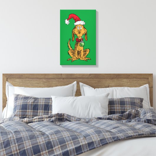 Max the Dog in Santa Hat Canvas Afdruk (Insitu (Slaapkamer))