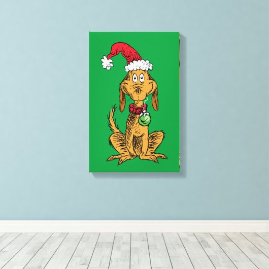 Max the Dog in Santa Hat Canvas Afdruk (Insitu (Houten vloer))
